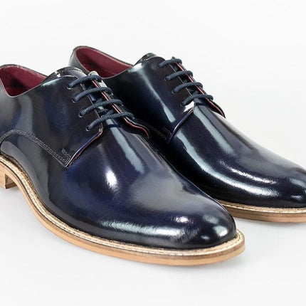 Mens Retro Oxford Brogue Derby Shoes In Navy Patent Leather