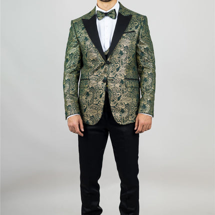 Men's 4 Piece Green Paisley Wedding Suit Tailor Fit