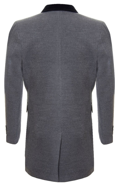 Mens 3/4 Grey Long Crombie Overcoat Jacket Herringbone Tweed Coat Peaky Blinder