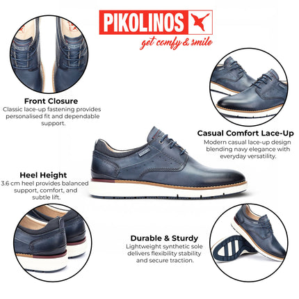 Pikolinos Men's Blue Leather Lace-Up Sneaker Trainers Shoes - Manacor