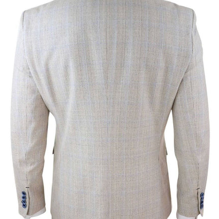 Mens 3 Piece Cream Check Tweed Herringbone Vintage Classic Suit