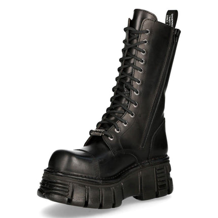 New Rock Unisex Metallic Black Techno Biker Boots - M-MILI211C-C1