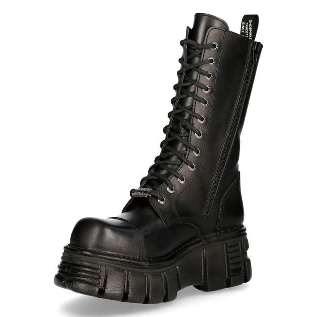 New Rock Unisex Metallic Black Techno Biker Boots - M-MILI211C-C1