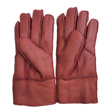 Infinity Leather Unisex Red Sheepskin Leather Gloves with Roll Up/Down Cuff