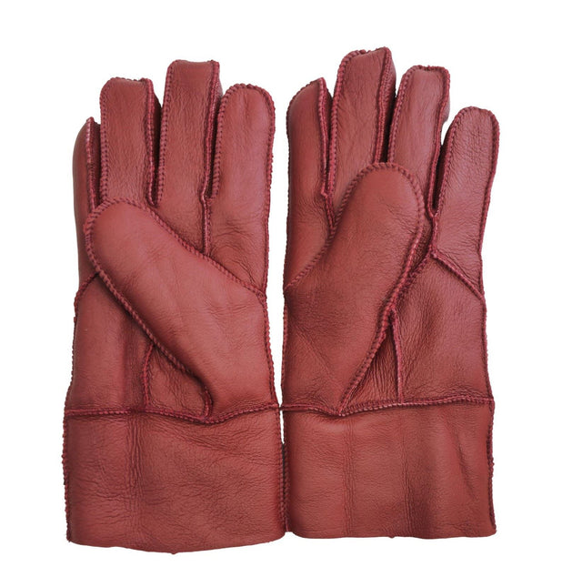 Infinity Leather Unisex Red Sheepskin Leather Gloves with Roll Up/Down Cuff