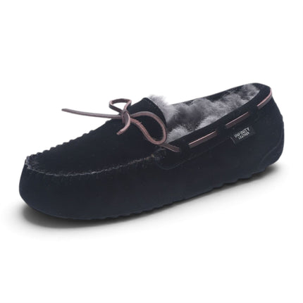Women's Black Genuine Sheepskin Moccasin Winter Slippers - Aspen