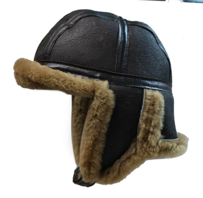Men's B3 Brown Ginger RAF Aviator Sheepskin B-55 WW2 Trapper Flying Hat
