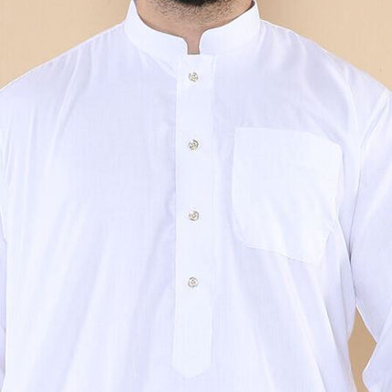 Mens White Thobe Jubba Saudi Islamic Arabic Eid Cotton Kaftan Jubbah Umrah Robe