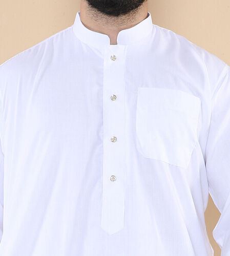 Mens White Thobe Jubba Saudi Islamic Arabic Eid Cotton Kaftan Jubbah Umrah Robe