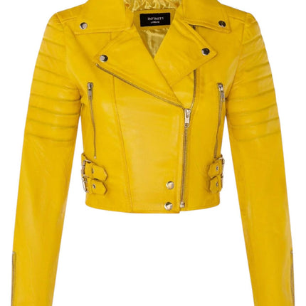 Womens Cropped Brando Leather Biker Jacket-Damascus