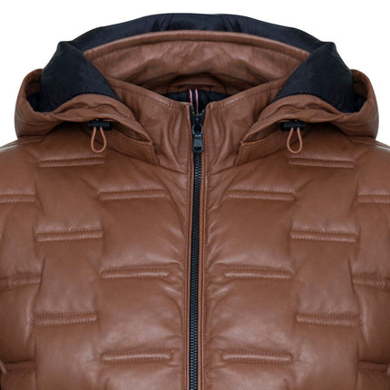 Men's Hooded Puffer Quilted Bomber Leather Jacket - Belém