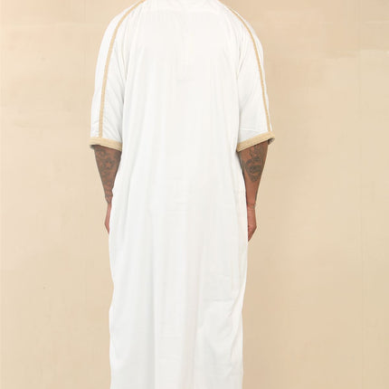 Men's White Moroccan Thobe Jubba Robe Eid Djellaba Gandoura