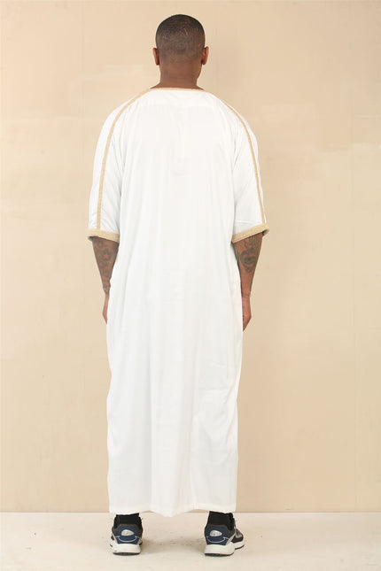 Men's White Moroccan Thobe Jubba Robe Eid Djellaba Gandoura