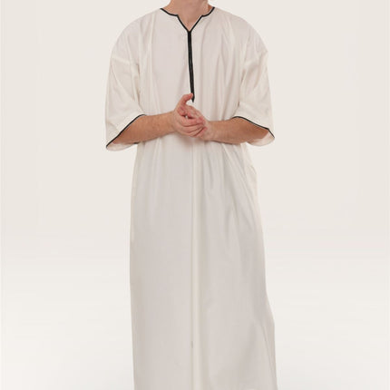 Men's Ramadan Cream White Moroccan Gandoura Thobe Robe Djellaba Eid Jubba- TT-006