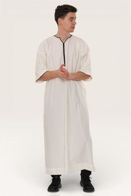 Men's Ramadan Cream White Moroccan Gandoura Thobe Robe Djellaba Eid Jubba- TT-006