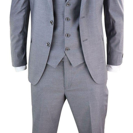 New Mens 3 Piece Suit Plain Grey Classic Tailored Fit Smart Casual 1920s Formal