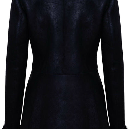 Womens Black Merino Shearling Coat with Toscana Collar-Fortaleza