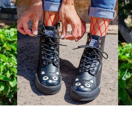 TUK Women's Kitty Black Vegan Leather Combat Sneaker Boots - A6570L