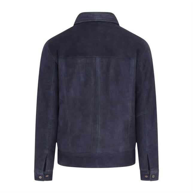 Mens Navy Goat Suede Leather Harrington Biker Jacket - Berlin