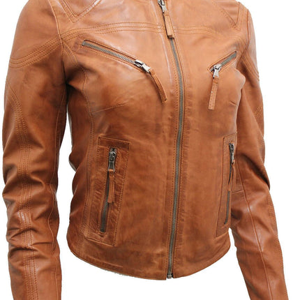 Womens Slim-Fit Leather Biker Jacket-Maldon
