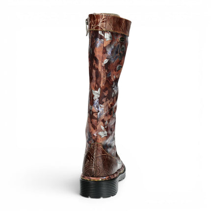 Laura Vita Women's Maroon Gothic Victorian Floral Maroon Leather Knee-High Lace-Up Boots - Incaso-50