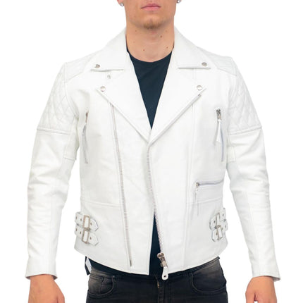 Mens Cowhide Leather Biker Jacket-Nassau