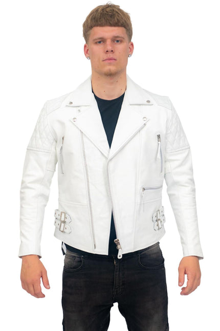 Mens Cowhide Leather Biker Jacket-Nassau