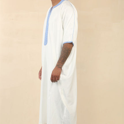 Men's White Moroccan Thobe Djellaba Jubba Robe Eid