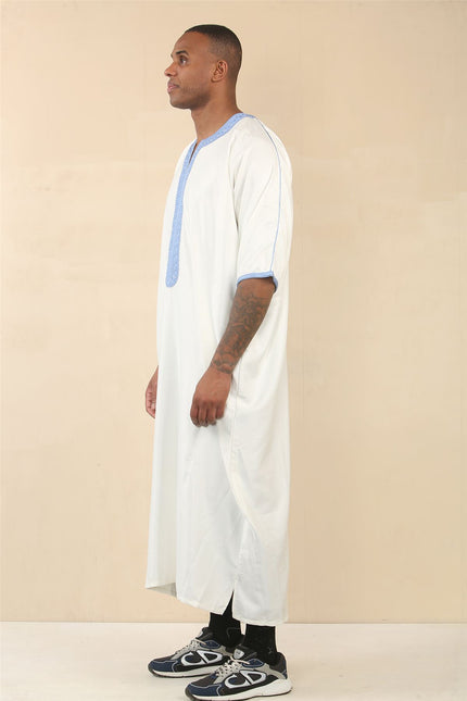 Men's White Moroccan Thobe Djellaba Jubba Robe Eid