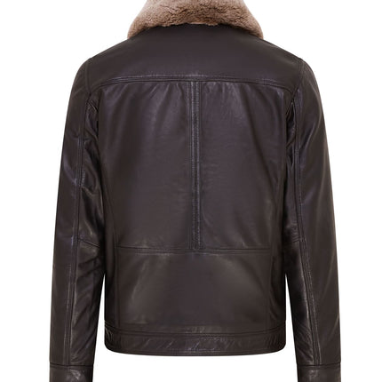 Mens Leather Jacket Trucker Removable Sheepskin Collar Casual Jacket