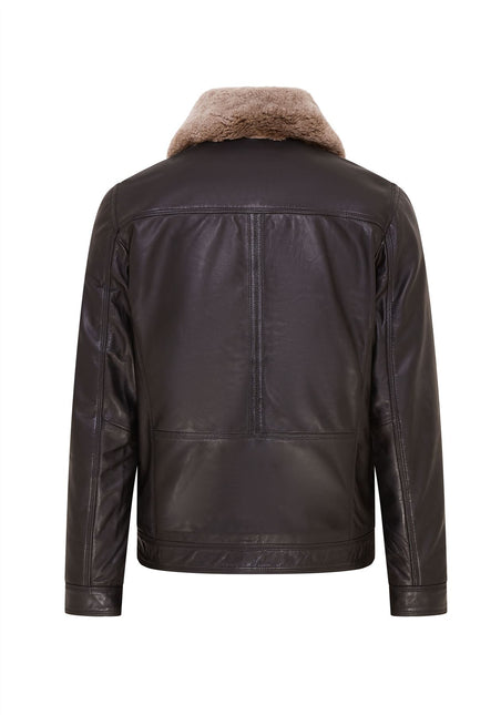 Mens Leather Jacket Trucker Removable Sheepskin Collar Casual Jacket
