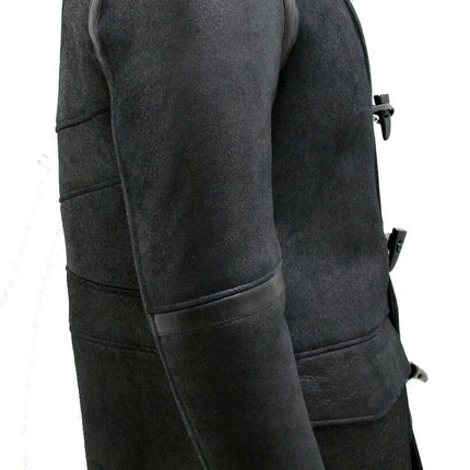 Mens Winter Sheepskin Leather Hooded Duffle Coat-Montpellier