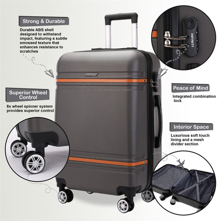 Hard Shell Cabin 36 x 22 x 56 cm ABS Suitcase Suitable for Easyjet, Ryanair, Wizzair