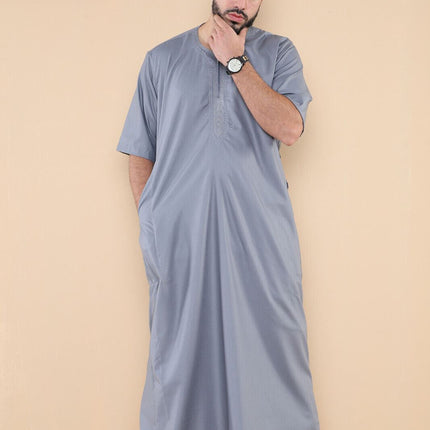 Mens Grey Thobe Jubba Islamic Arab Moroccan Saudi Zipped Kaftan Arab Robe