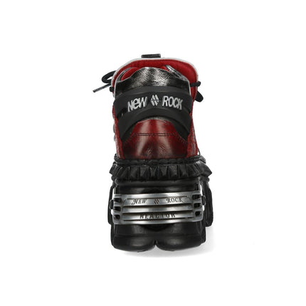 New Rock M-Wall106N-C17 Red Silver Leather Gothic Urban Rock Ankle Boots