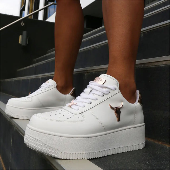 Windsorsmith Womens White Chunky Leather Platform Trainers Sneakers - Rich