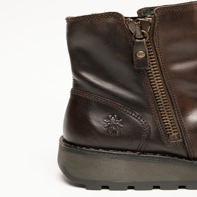 Fly London Womens Brown Mon944 Leather Wedge Heel Ankle Zip Up Chelsea Boots