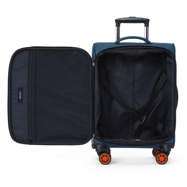 Soft Shell Blue Linen Suitcase Set 8 Wheel Lightweight Travel Luggage