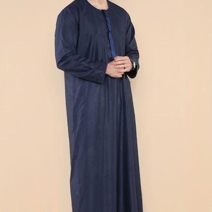 Mens Navy Thobe Jubba Saudi Islamic Arab Eid Emirati Kaftan Jubbah Tassel Robe