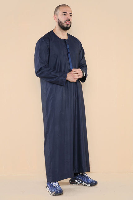 Mens Navy Thobe Jubba Saudi Islamic Arab Eid Emirati Kaftan Jubbah Tassel Robe
