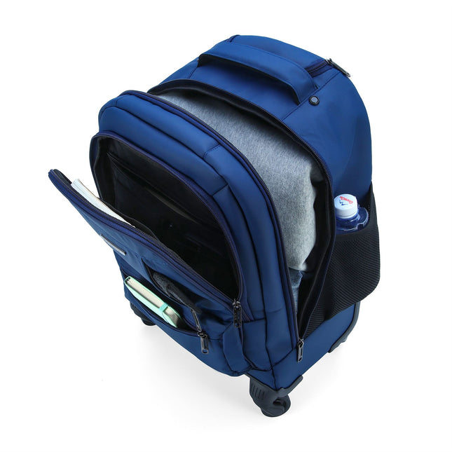 19" Blue Wheeled Laptop Backpack Premium PU 4 Wheel Trolley Rucksack