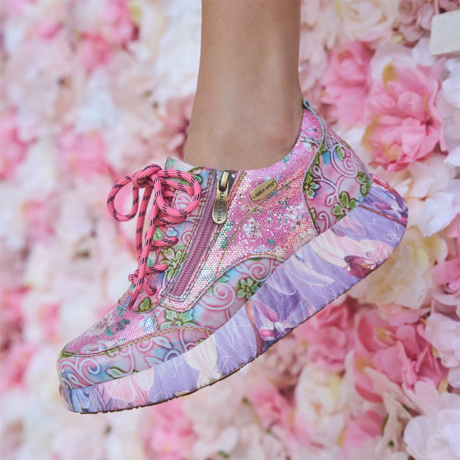 Laura Vita Women's Nikito 62 Rose Pink Floral Leather Trainers Platform Sneaker Shoes