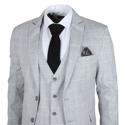 Men's Grey Checked 3 Piece Suit Tailored Fit