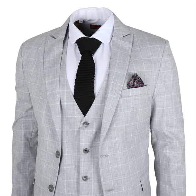 Men's Grey Checked 3 Piece Suit Tailored Fit