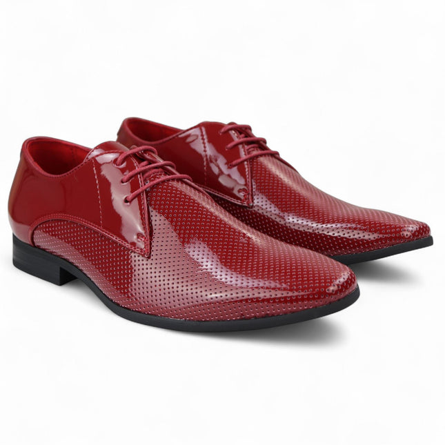 Men’s Red Pointed Toe Formal Lace Up Perforated Shoes