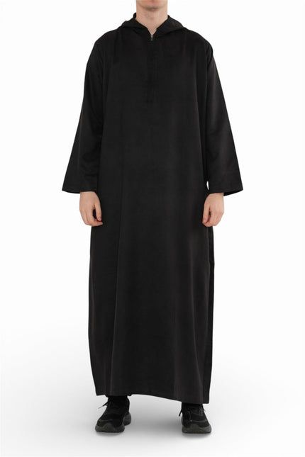 Men's Hooded Eid Black Moroccan Jubba Robe Ramadan Eid Thobe - HM12