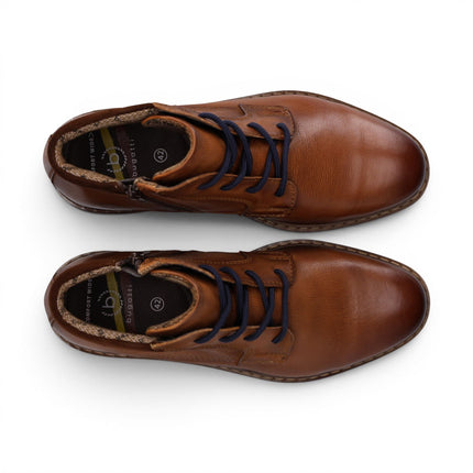 Bugatti Mens Tan Brown Leather Lace-up Chukka Ankle Boots - Rigalo Evo