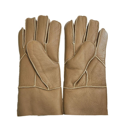 Infinity Leather Unisex Tan Sheepskin Leather Gloves with Roll Up/Down Cuff