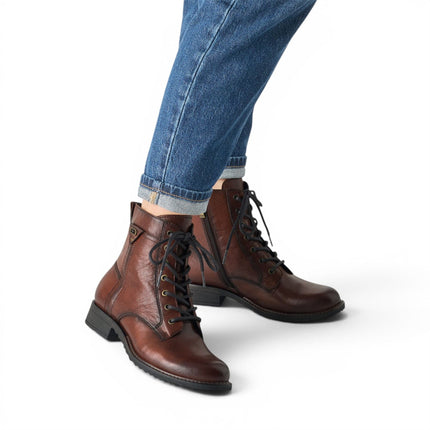 Tamaris Women's Brown Leather Lace-Up Combat Boots - 25224-47