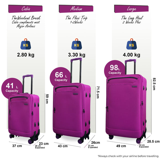 Lightweight Soft Shell 8 Wheels Luggage Travel Cabin Holiday Bags Suitcase Set